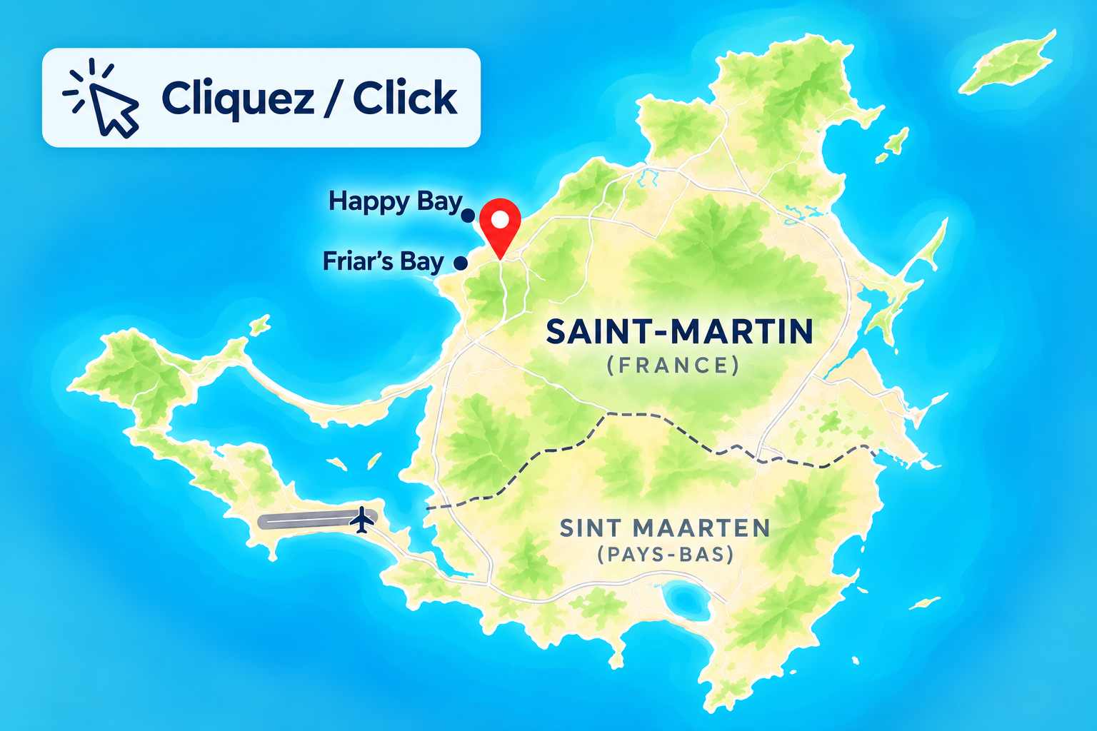 Localisation des logements Happy Sunset sur la carte de Saint-Martin