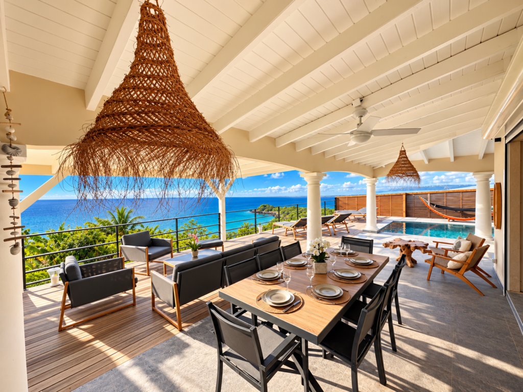 Terrasse vue mer à la Villa Sunset à Saint-Martin
