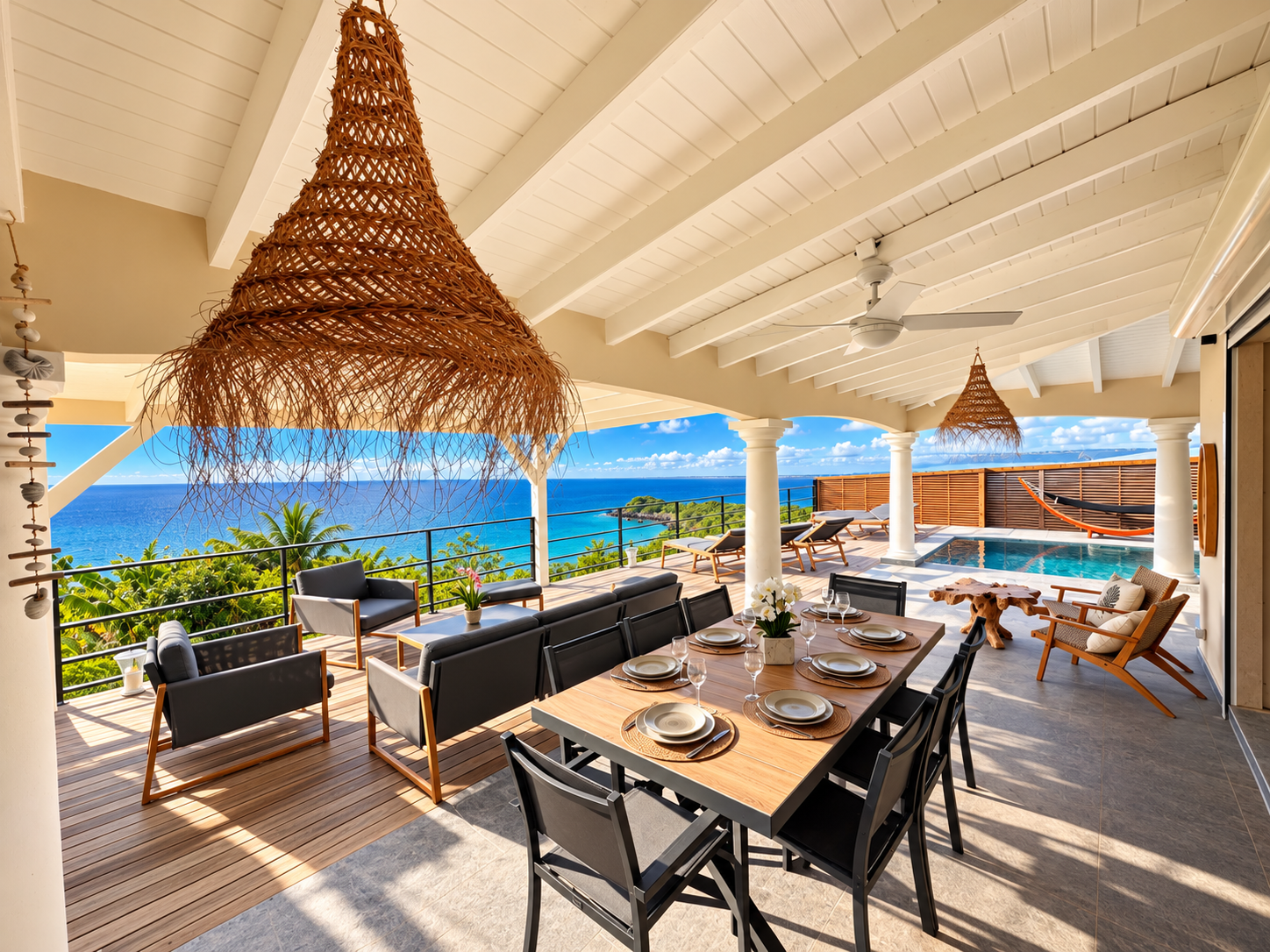 Terrasse vue mer à la Villa Sunset à Saint-Martin