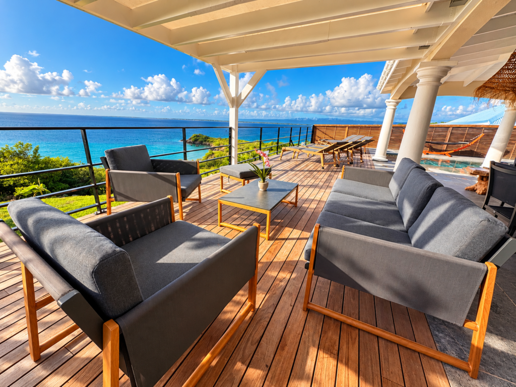 Terrasse vue mer à la Villa Sunset à Saint-Martin